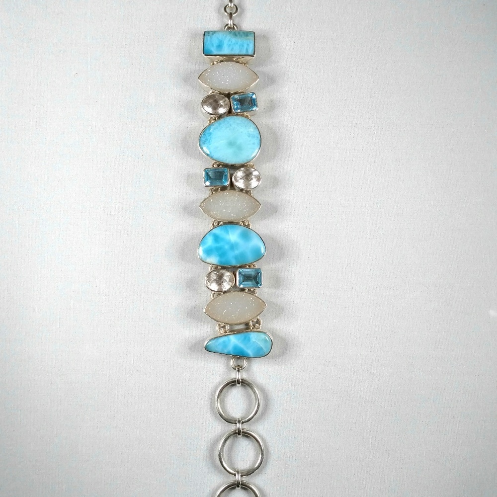 Larimar, Quartz, Blue Topaz Sterling bracelet